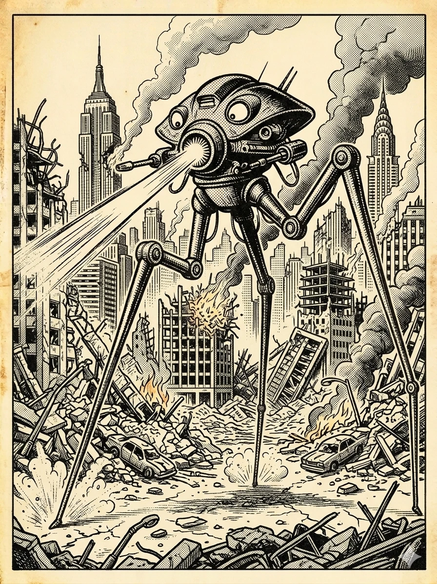 Martian war machine attacks city